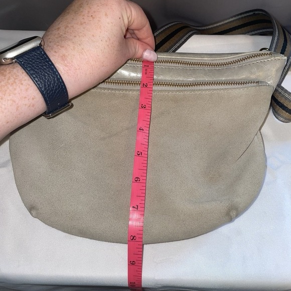 Anthropologie Vegan Leather Suede Crossbody Bag Purse Double Pouch Tan Gray - Picture 16 of 16